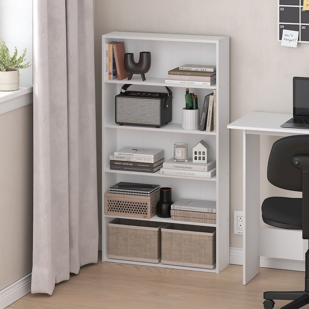 Basic 5-Tier Open Shelf Bookcase, Bookshelf, Storage Organizer, White. Picture 5