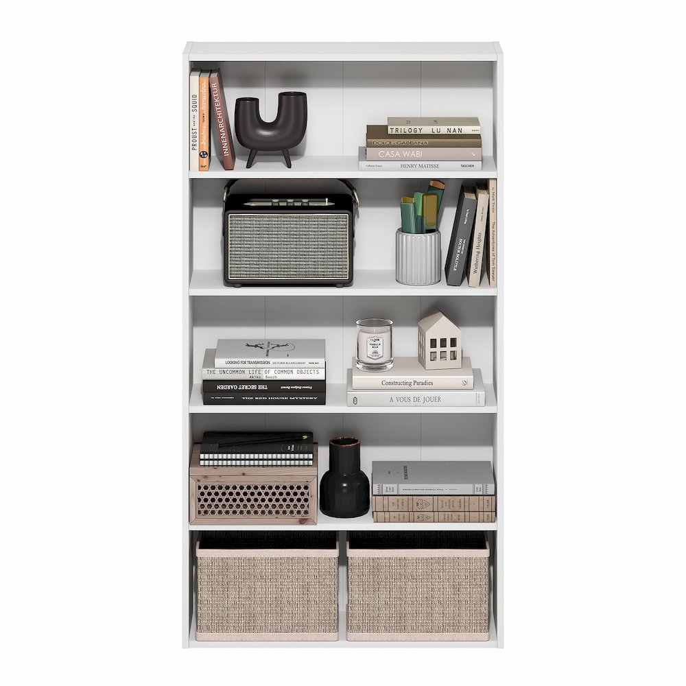 Basic 5-Tier Open Shelf Bookcase, Bookshelf, Storage Organizer, White. Picture 4