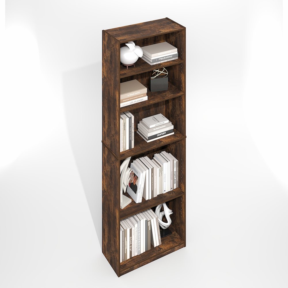 JAYA Simply Home Adjustable Shelf Bookcase, 5-Tier, Amber Oak. Picture 3
