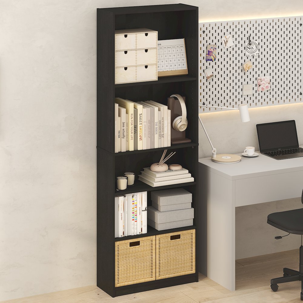 JAYA Simply Home Adjustable Shelf Bookcase, 5-Tier, Darkwood. Picture 5