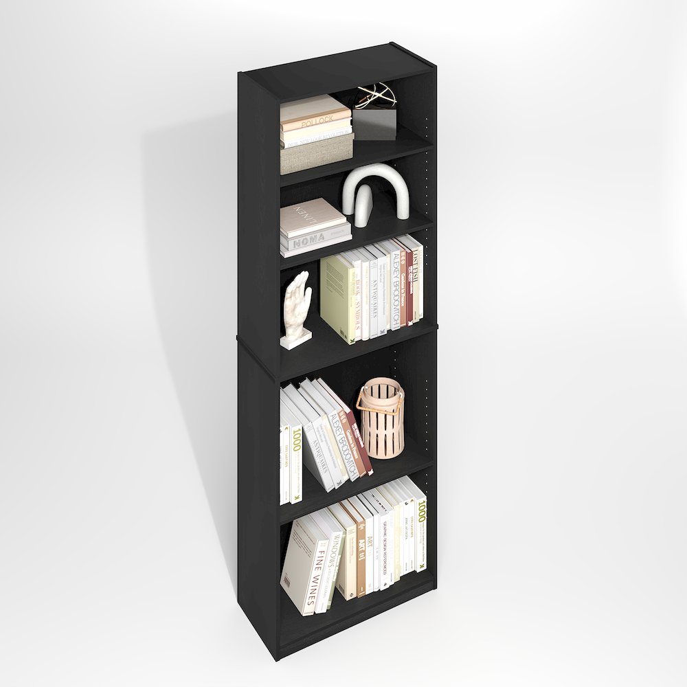 JAYA Simply Home Adjustable Shelf Bookcase, 5-Tier, Darkwood. Picture 3