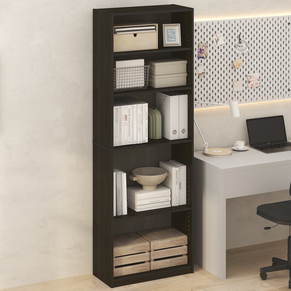 JAYA Simply Home Adjustable Shelf Bookcase, 5-Tier, Black Espresso. Picture 5