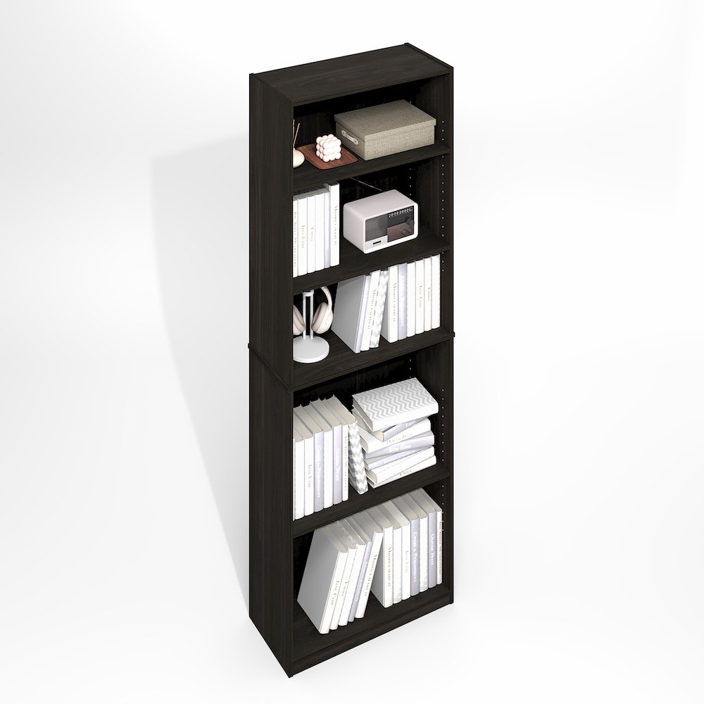 JAYA Simply Home Adjustable Shelf Bookcase, 5-Tier, Black Espresso. Picture 3