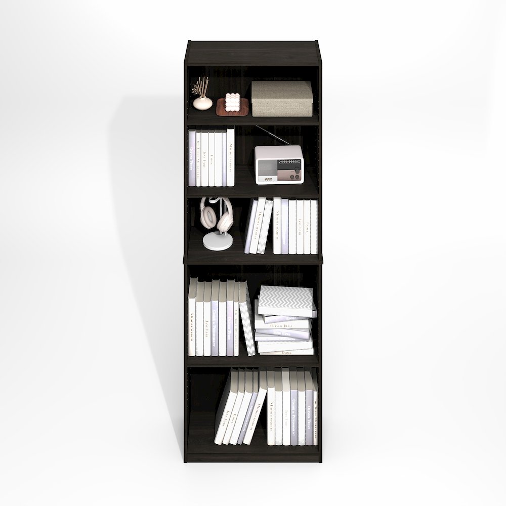 JAYA Simply Home Adjustable Shelf Bookcase, 5-Tier, Black Espresso. Picture 4