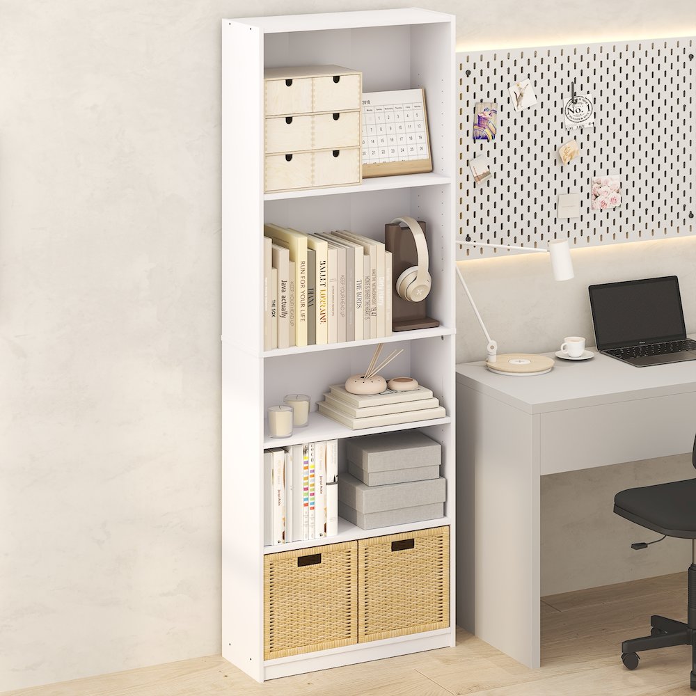 JAYA Simply Home Adjustable Shelf Bookcase, 5-Tier, Plain White. Picture 5