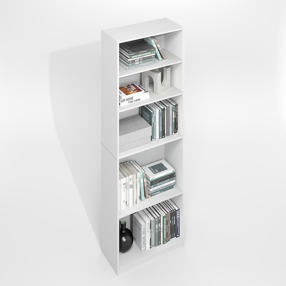 JAYA Simply Home Adjustable Shelf Bookcase, 5-Tier, Plain White. Picture 3