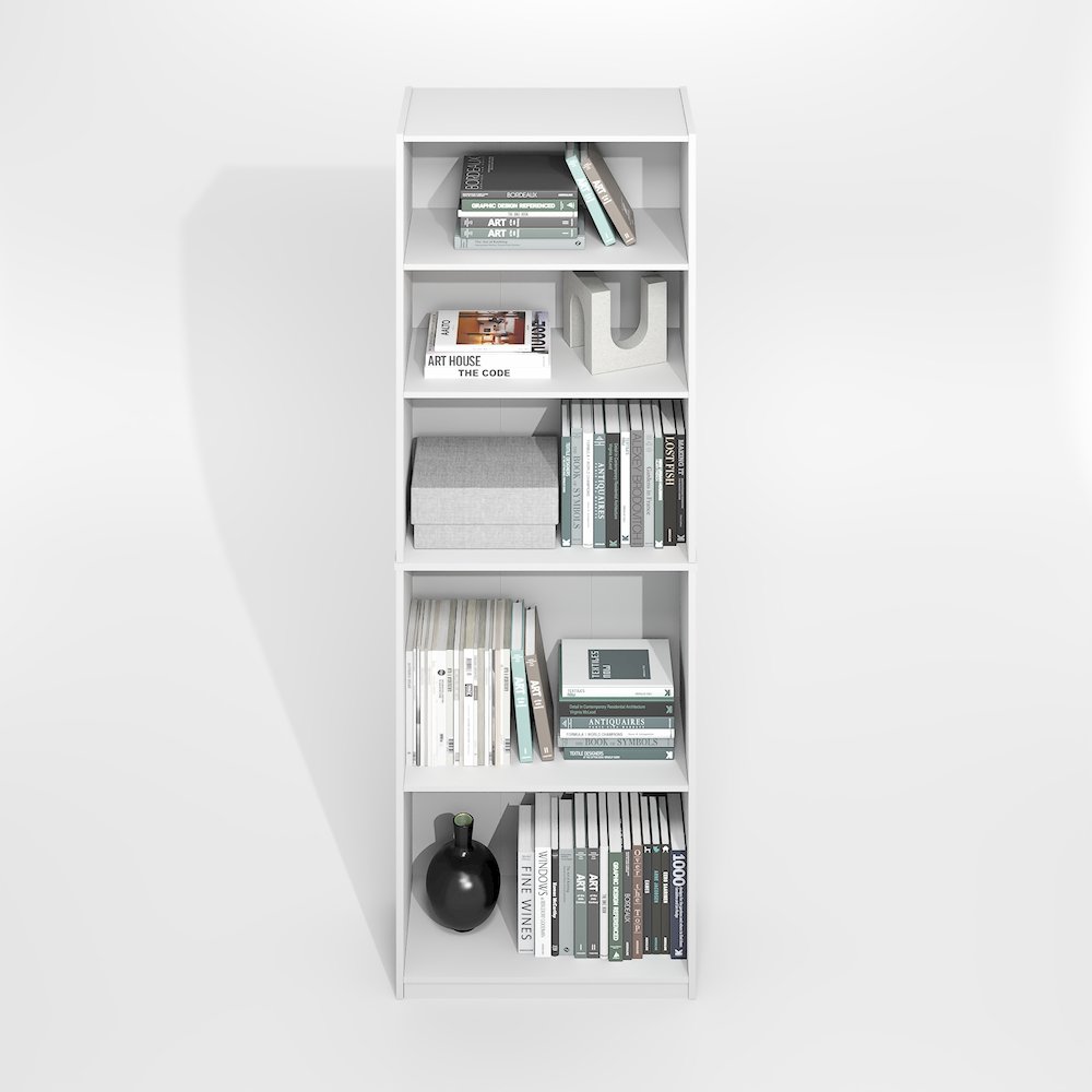JAYA Simply Home Adjustable Shelf Bookcase, 5-Tier, Plain White. Picture 4