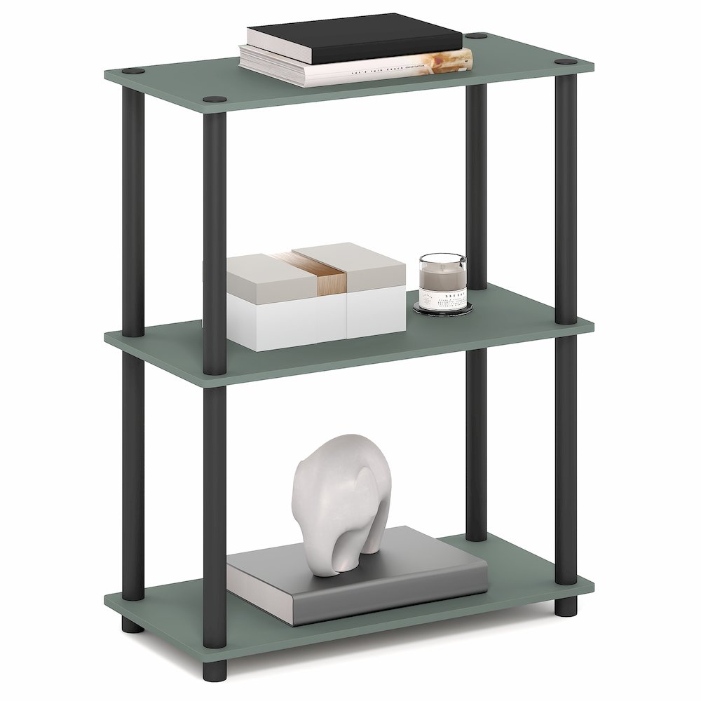 3-Tier Book Shelf, Corner Shelf, Toolless Open Shelves, Sage Green. Picture 4