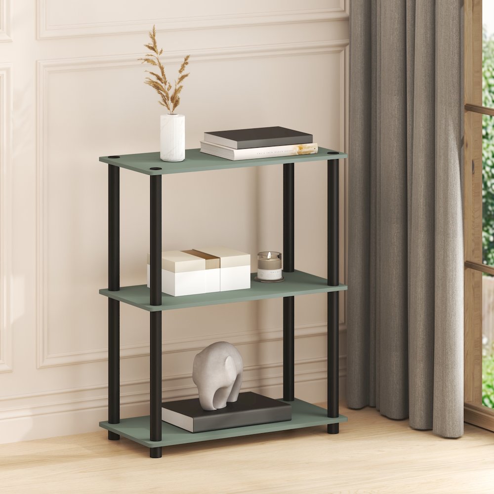 3-Tier Book Shelf, Corner Shelf, Toolless Open Shelves, Sage Green. Picture 5