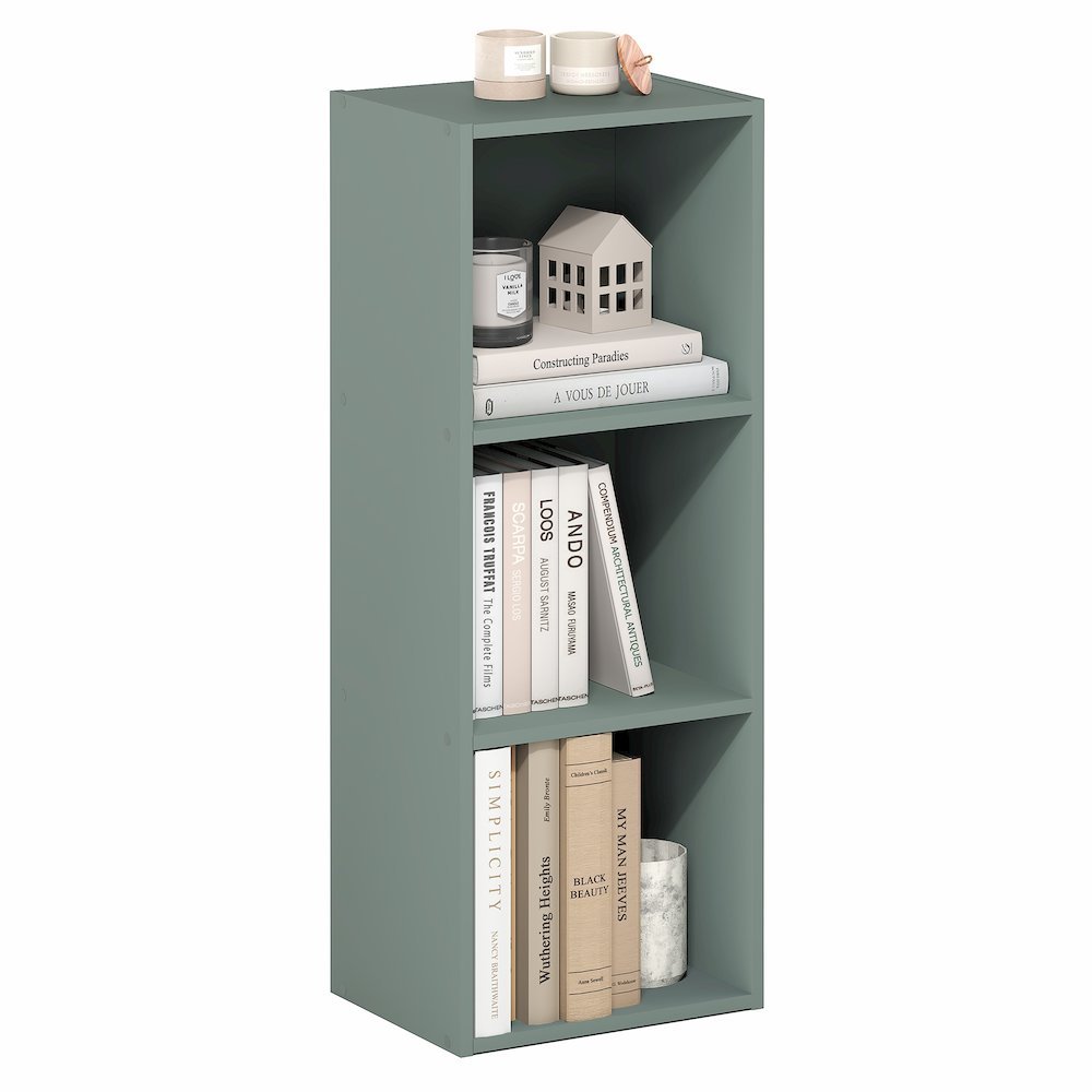 LUDER Book Shelf, 3-Cube Bookshelf, Bookcase, Sage Green. Picture 3