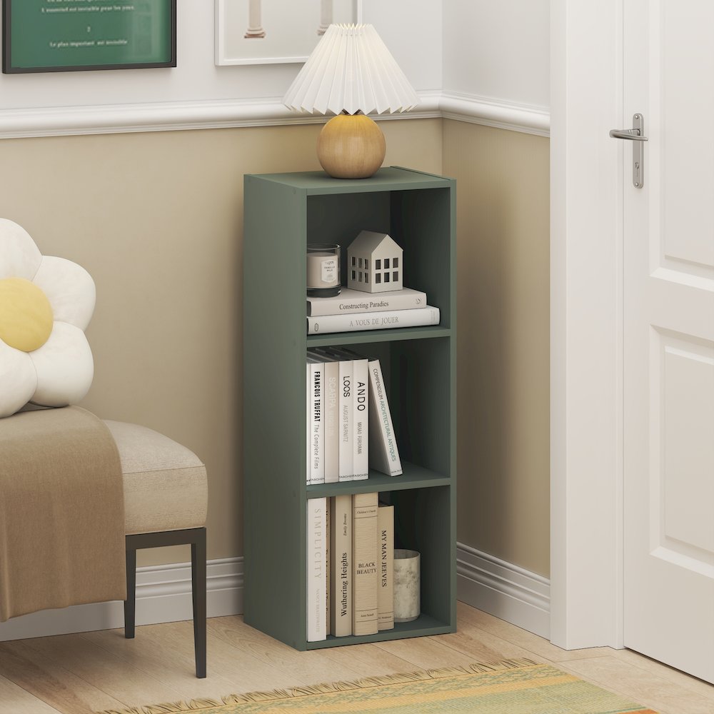 LUDER Book Shelf, 3-Cube Bookshelf, Bookcase, Sage Green. Picture 4