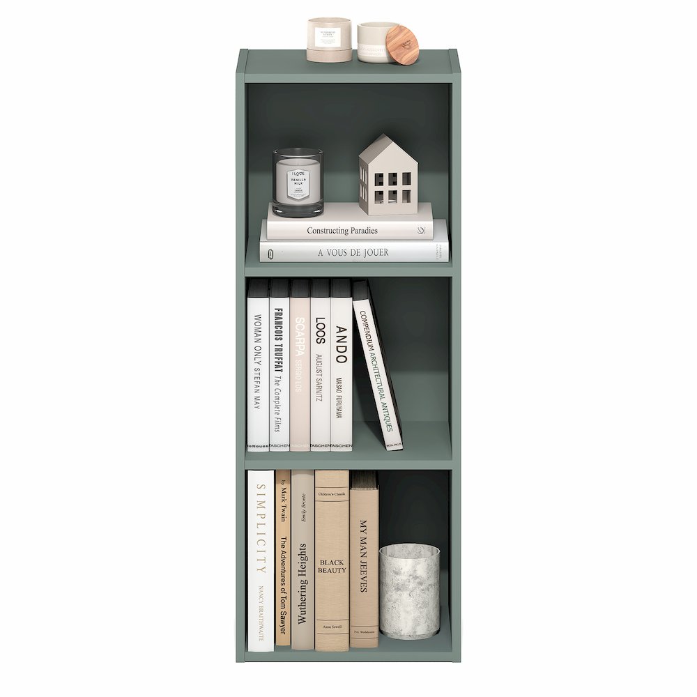 LUDER Book Shelf, 3-Cube Bookshelf, Bookcase, Sage Green. Picture 6