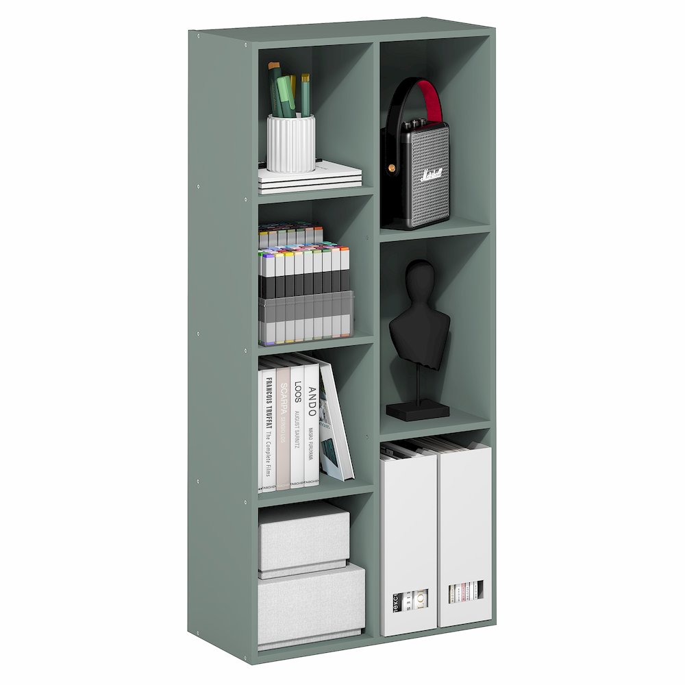 LUDER Book Shelf, 7-Cube Bookshelf, Bookcase, Sage Green. Picture 4