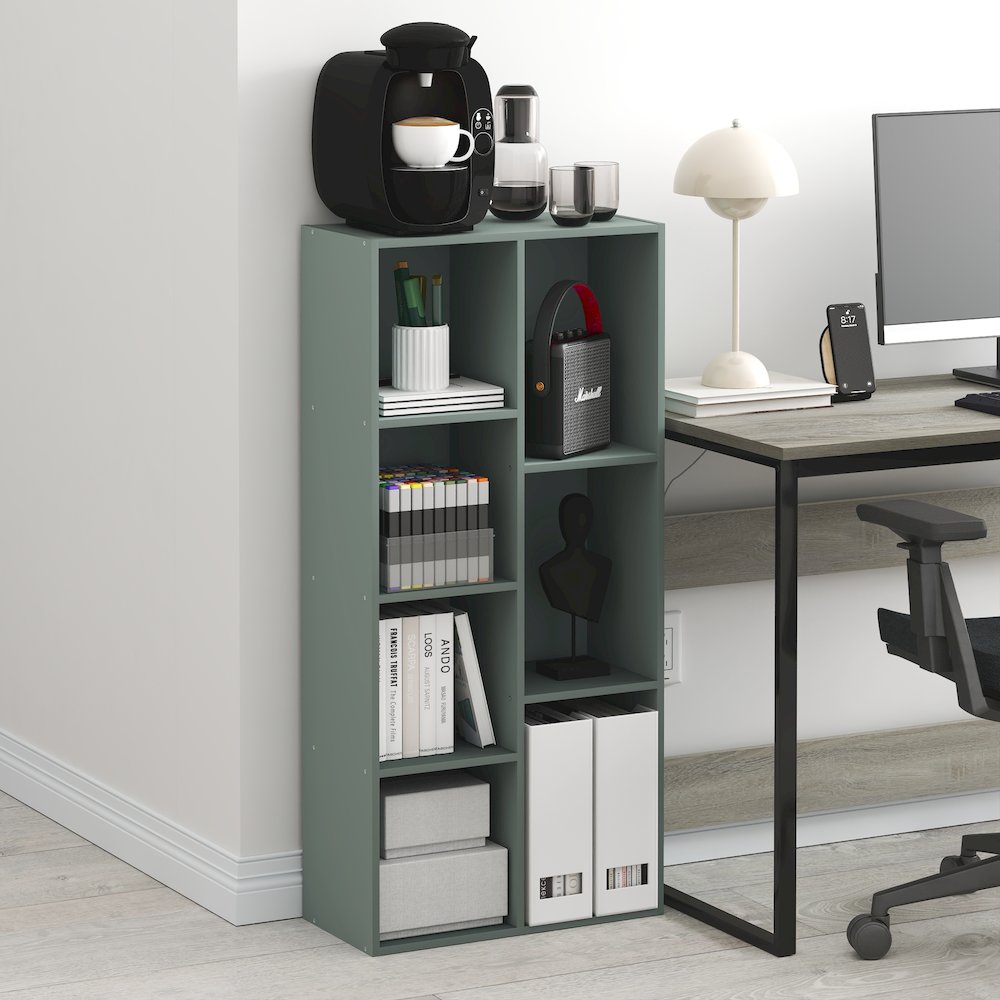 LUDER Book Shelf, 7-Cube Bookshelf, Bookcase, Sage Green. Picture 5