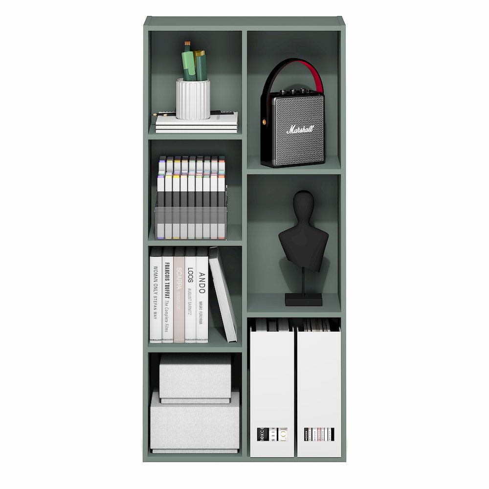 LUDER Book Shelf, 7-Cube Bookshelf, Bookcase, Sage Green. Picture 7