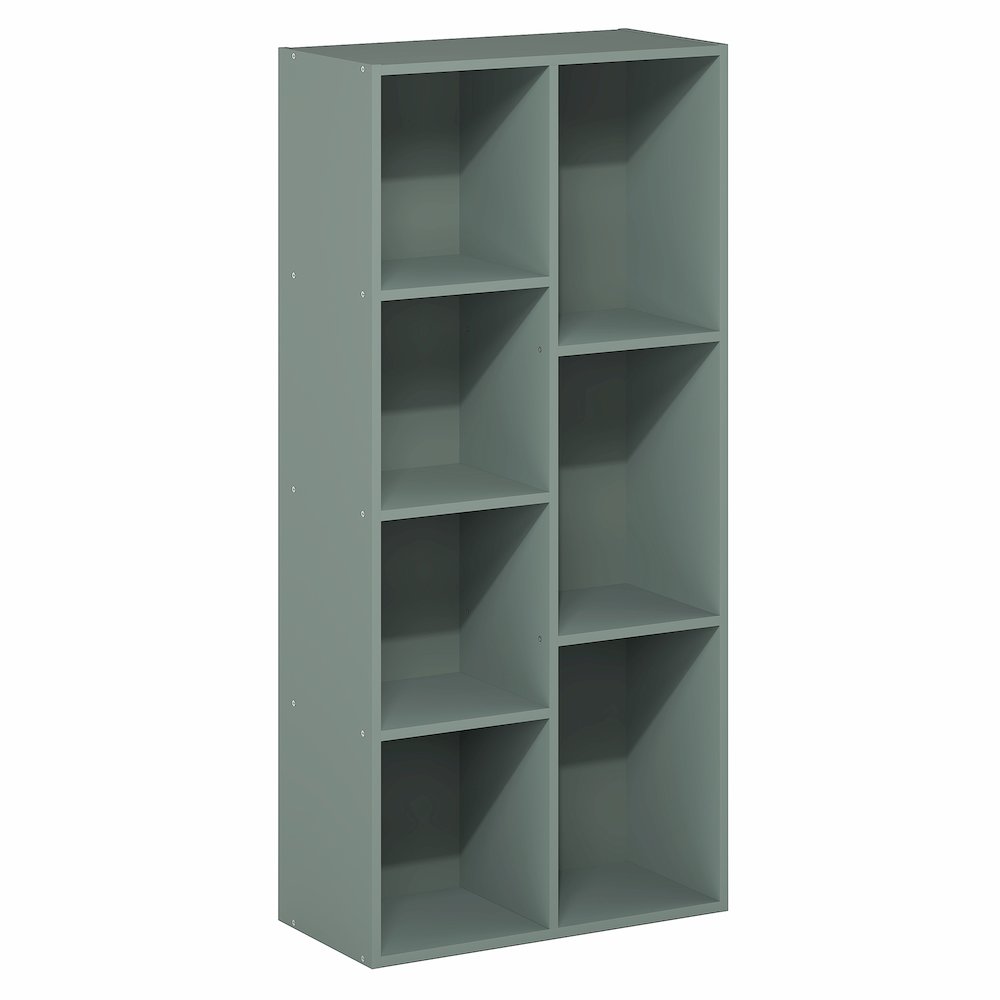 LUDER Book Shelf, 7-Cube Bookshelf, Bookcase, Sage Green. Picture 1