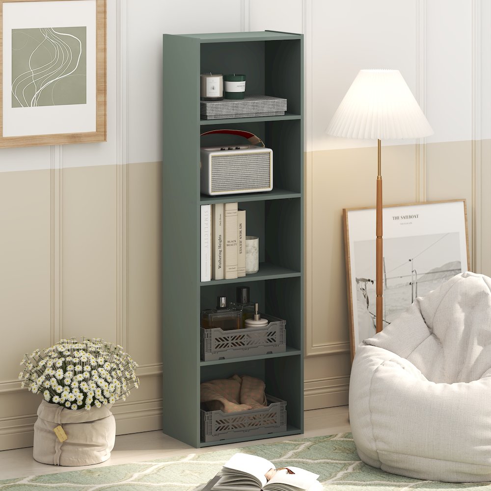 LUDER Book Shelf, 5-Tier Bookshelf, Bookcase, Sage Green. Picture 4