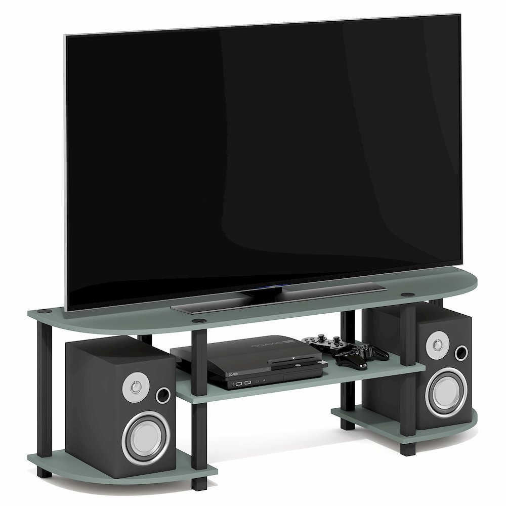 Entertainment Center for TV up to 55 Inch, Round Corner, Open shelves,Sage Green. Picture 3