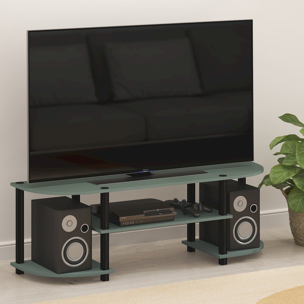 Entertainment Center for TV up to 55 Inch, Round Corner, Open shelves,Sage Green. Picture 4