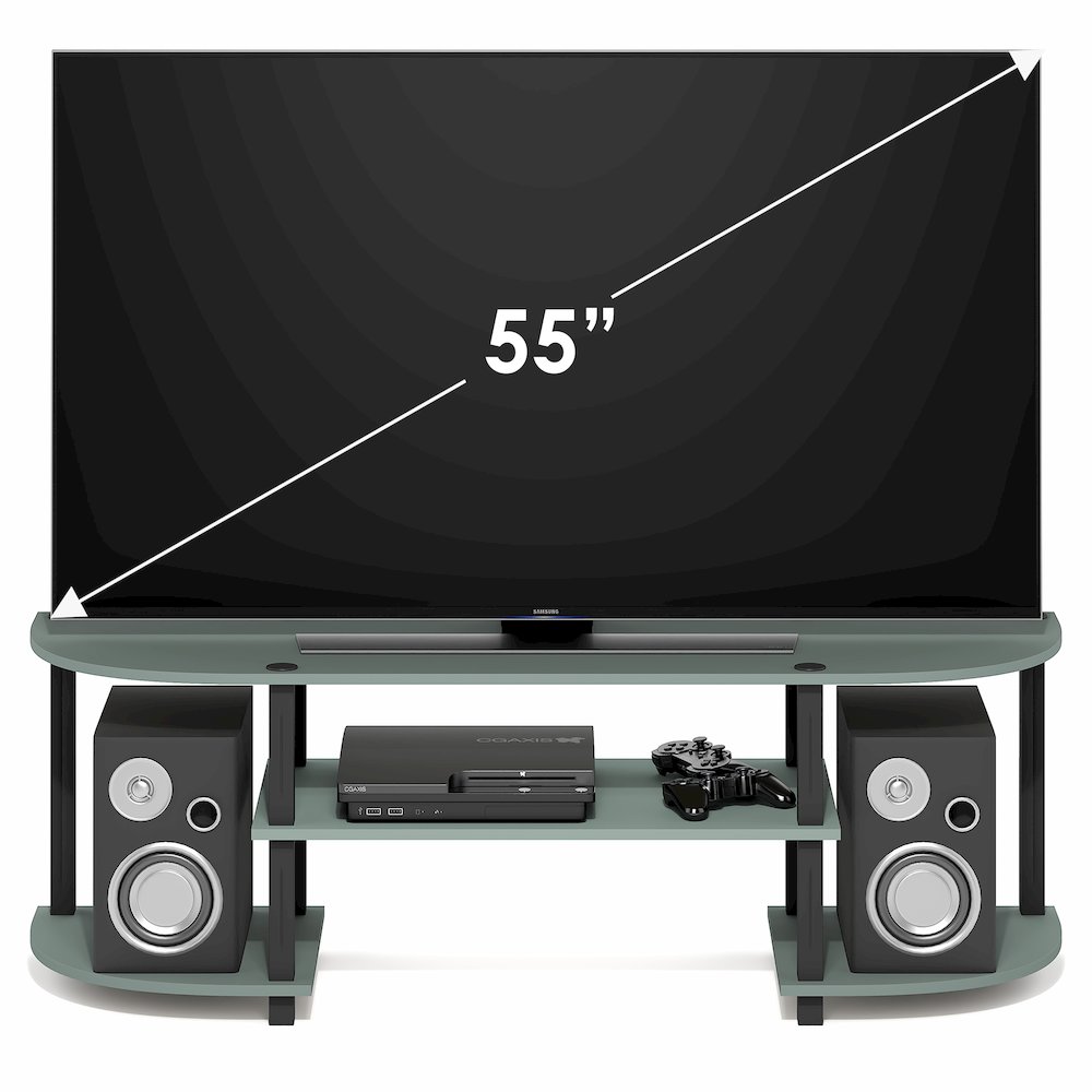 Entertainment Center for TV up to 55 Inch, Round Corner, Open shelves,Sage Green. Picture 6