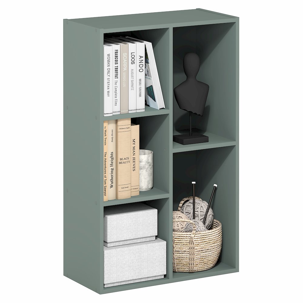 LUDER Book Shelf, 5-Cube Bookshelf, Reversible Bookcase, Sage Green. Picture 4