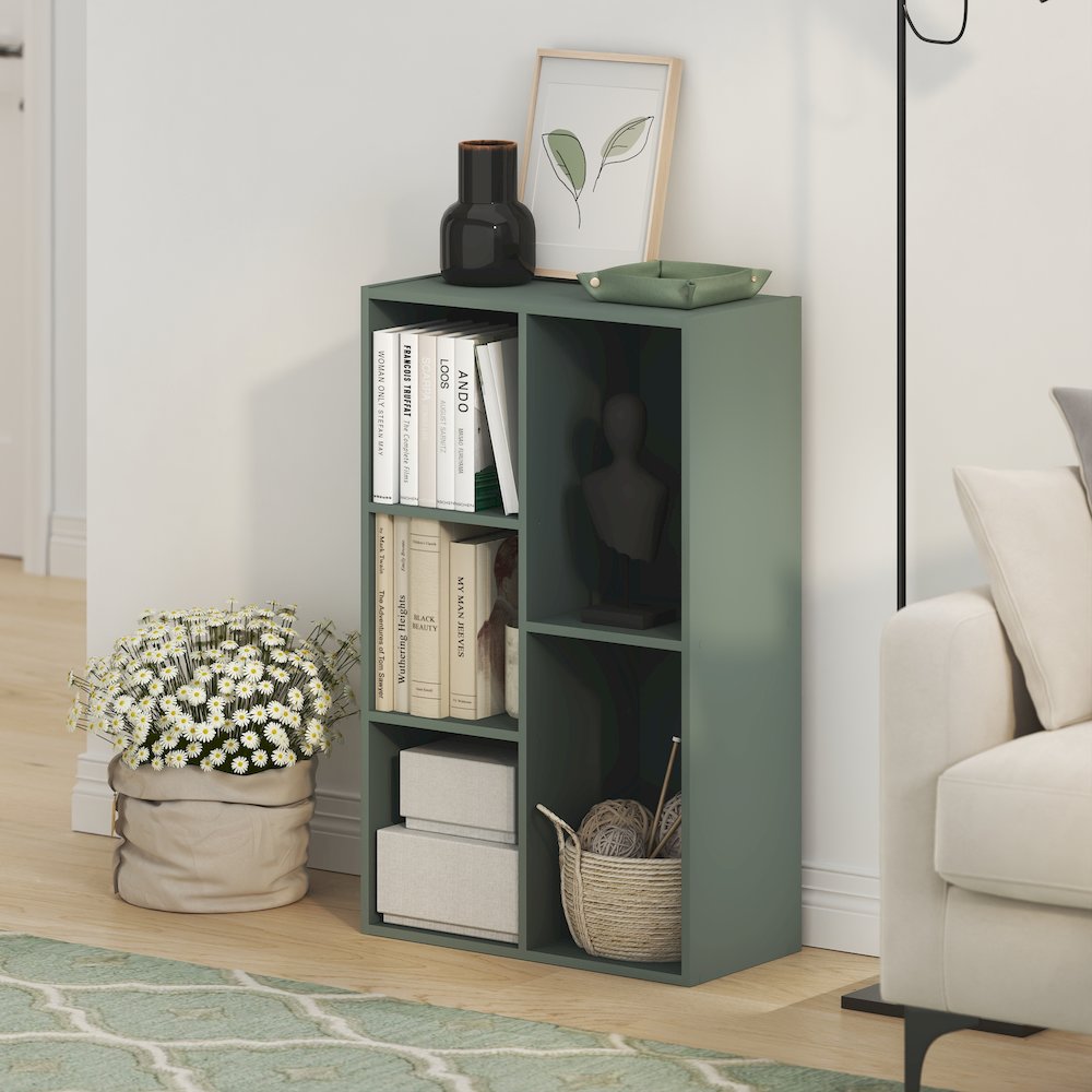 LUDER Book Shelf, 5-Cube Bookshelf, Reversible Bookcase, Sage Green. Picture 5