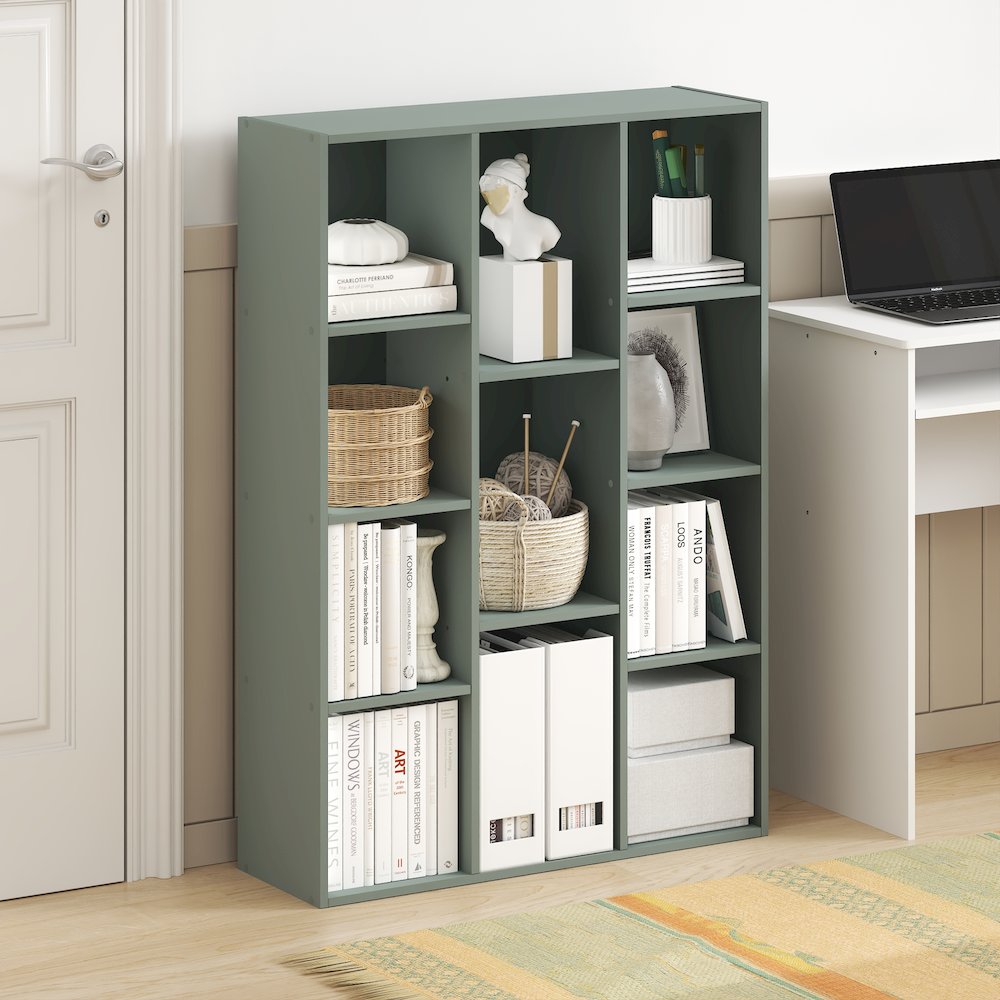 LUDER Book Shelf, 11-Cube Bookshelf, Reversible Bookcase, Sage Green. Picture 5