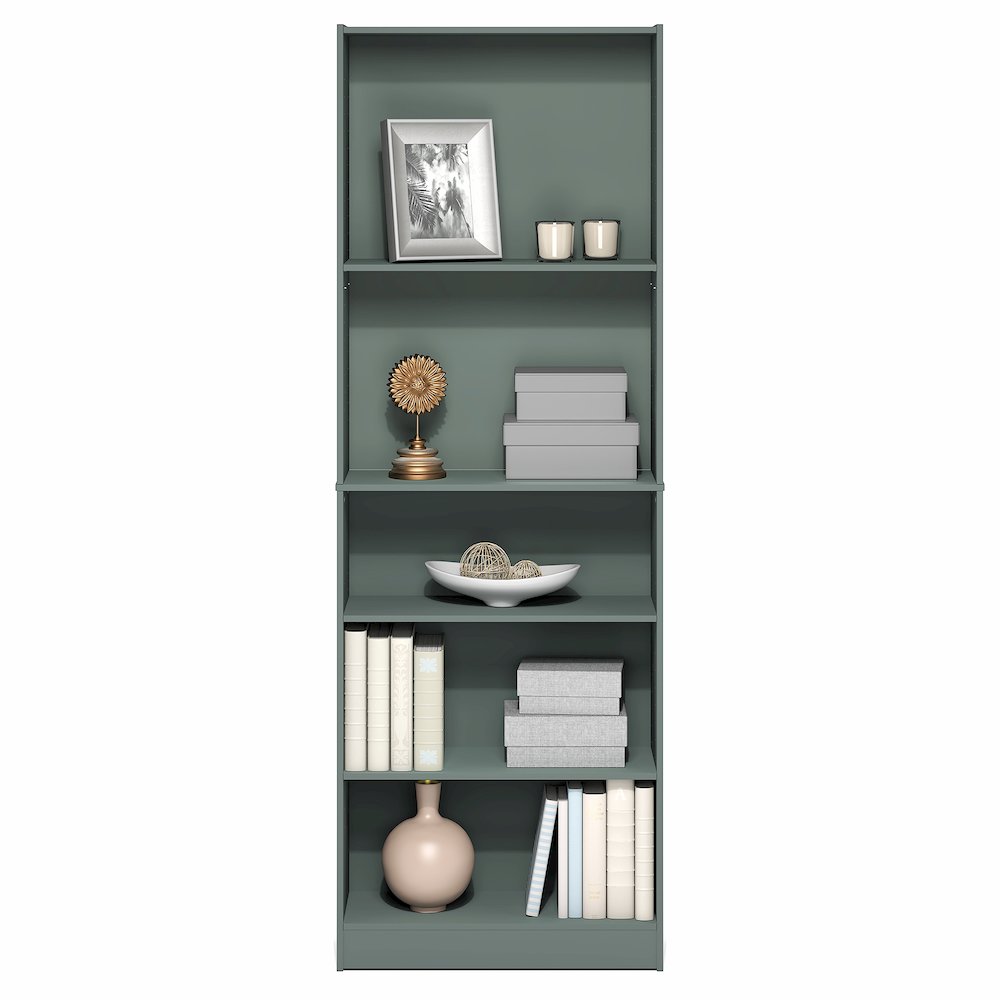 5-Tier Bookshelf, Bookcase, with Adjustable Shelves, Sage Green. Picture 3