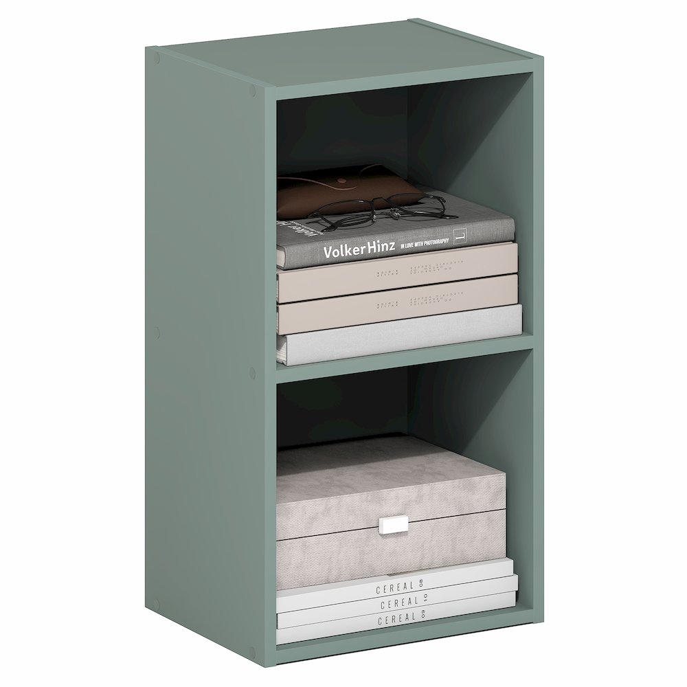 PASIR Book Shelf, 2-Tier Modern Bookshelf, Open Shelves Bookcase, Sage Green. Picture 3