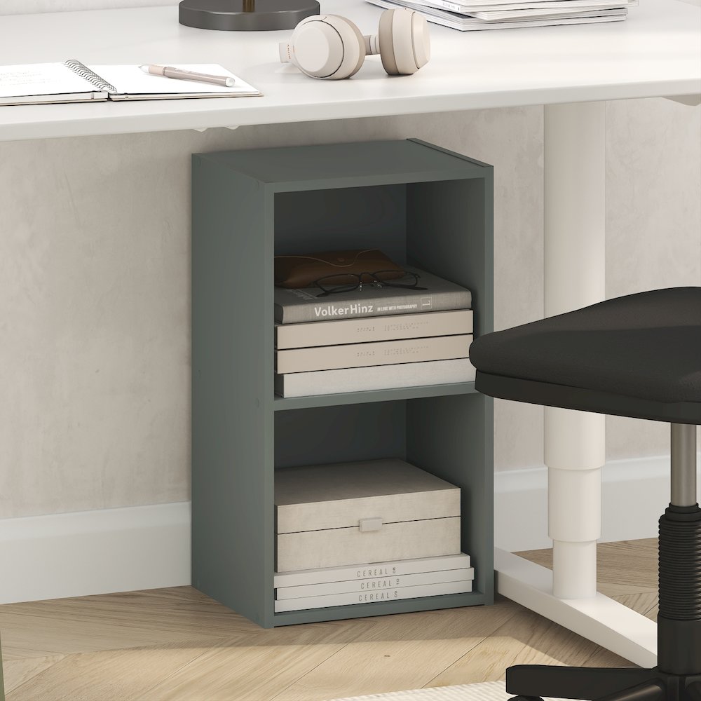PASIR Book Shelf, 2-Tier Modern Bookshelf, Open Shelves Bookcase, Sage Green. Picture 6