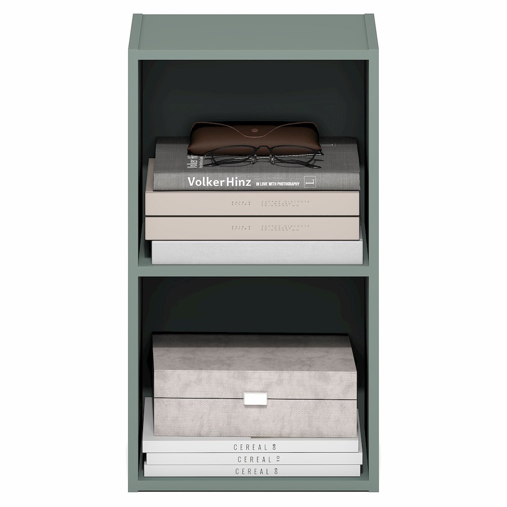 PASIR Book Shelf, 2-Tier Modern Bookshelf, Open Shelves Bookcase, Sage Green. Picture 4