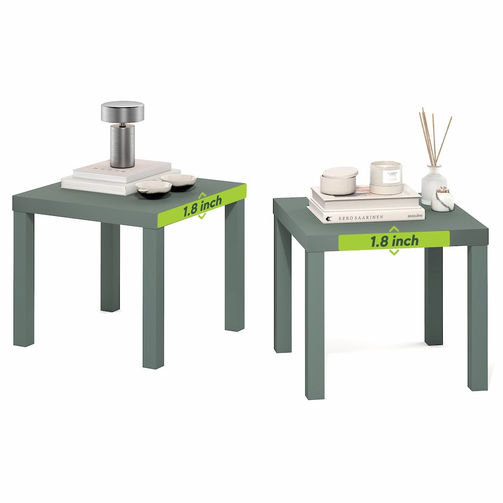 Side Table Set of 2, Square End Table with 1.8" Thick Tabletop, Sage Green. Picture 3