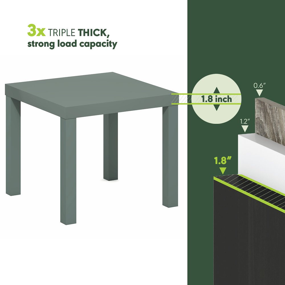 Side Table Set of 2, Square End Table with 1.8" Thick Tabletop, Sage Green. Picture 5