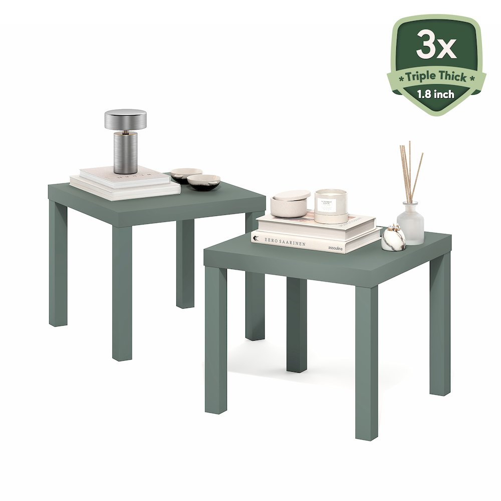 Side Table Set of 2, Square End Table with 1.8" Thick Tabletop, Sage Green. Picture 2
