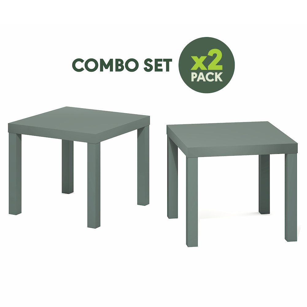 Side Table Set of 2, Square End Table with 1.8" Thick Tabletop, Sage Green. Picture 1