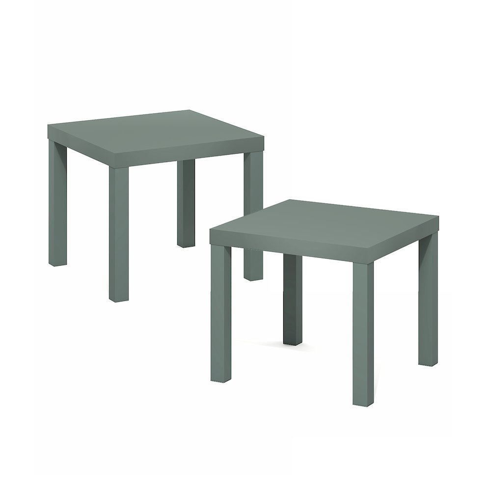 Side Table Set of 2, Square End Table with 1.8" Thick Tabletop, Sage Green. Picture 7