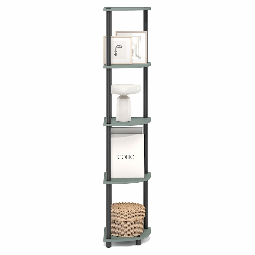 Corner Shelf, 5-Tier Corner Bookshelf, Open Storage Shelves, Sage Green. Picture 5