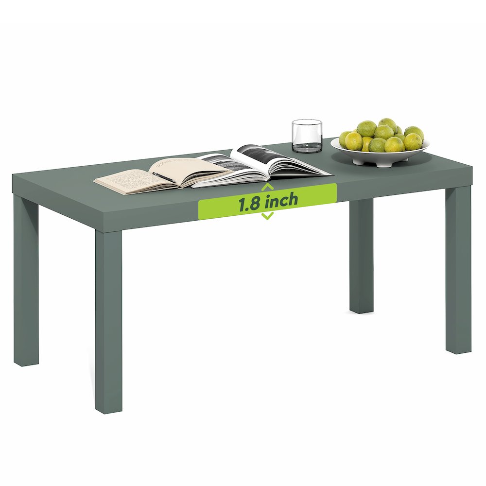 Modern Rectangle Coffee Table with 1.8 Inch Thick Tabletop, Sage Green. Picture 3
