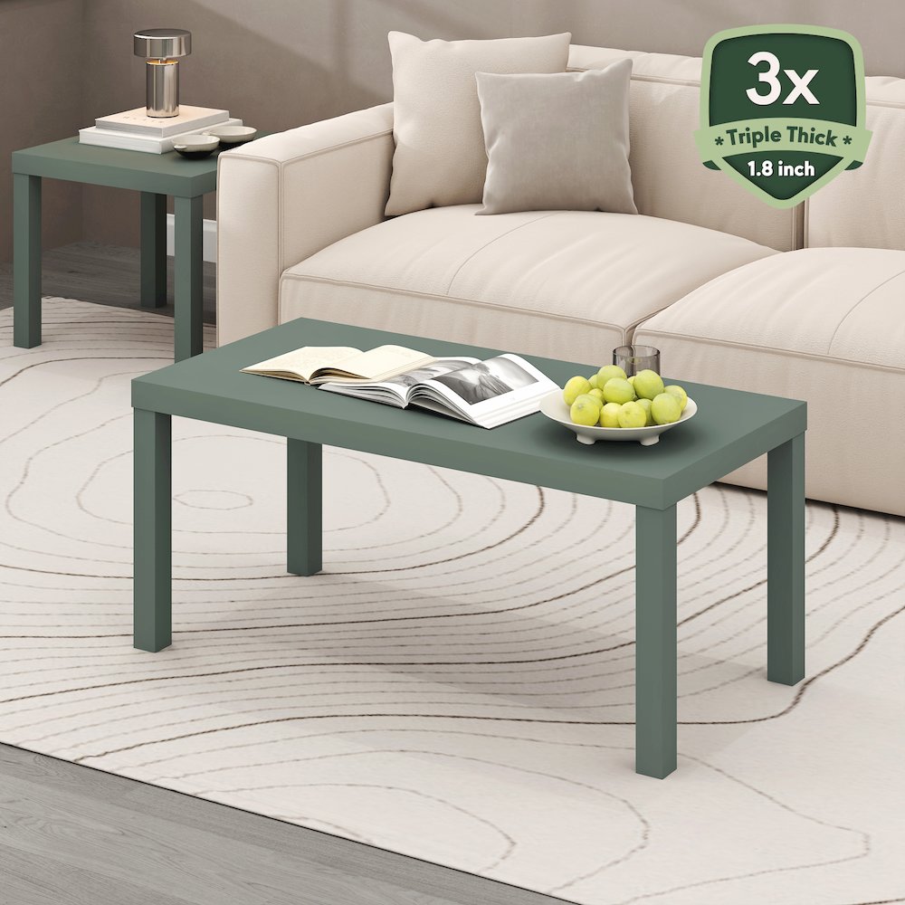 Modern Rectangle Coffee Table with 1.8 Inch Thick Tabletop, Sage Green. Picture 4