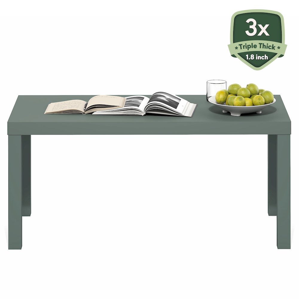Modern Rectangle Coffee Table with 1.8 Inch Thick Tabletop, Sage Green. Picture 2