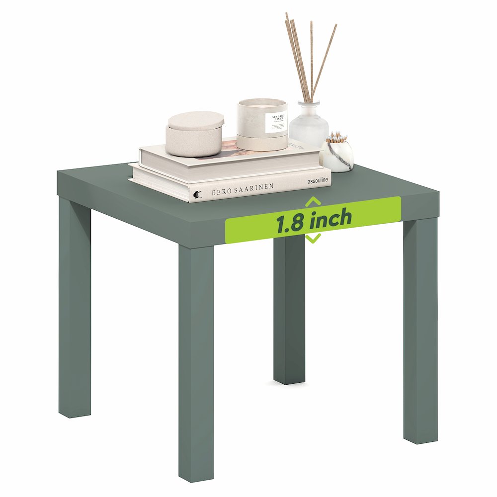 Side Table, Square End Table with 1.8" Thick Tabletop, Sage Green. Picture 3
