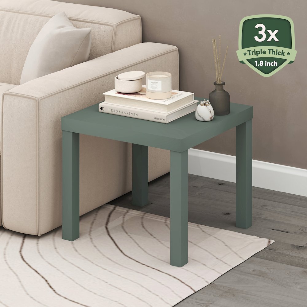 Side Table, Square End Table with 1.8" Thick Tabletop, Sage Green. Picture 4