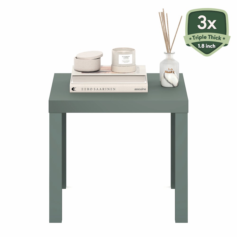 Side Table, Square End Table with 1.8" Thick Tabletop, Sage Green. Picture 2