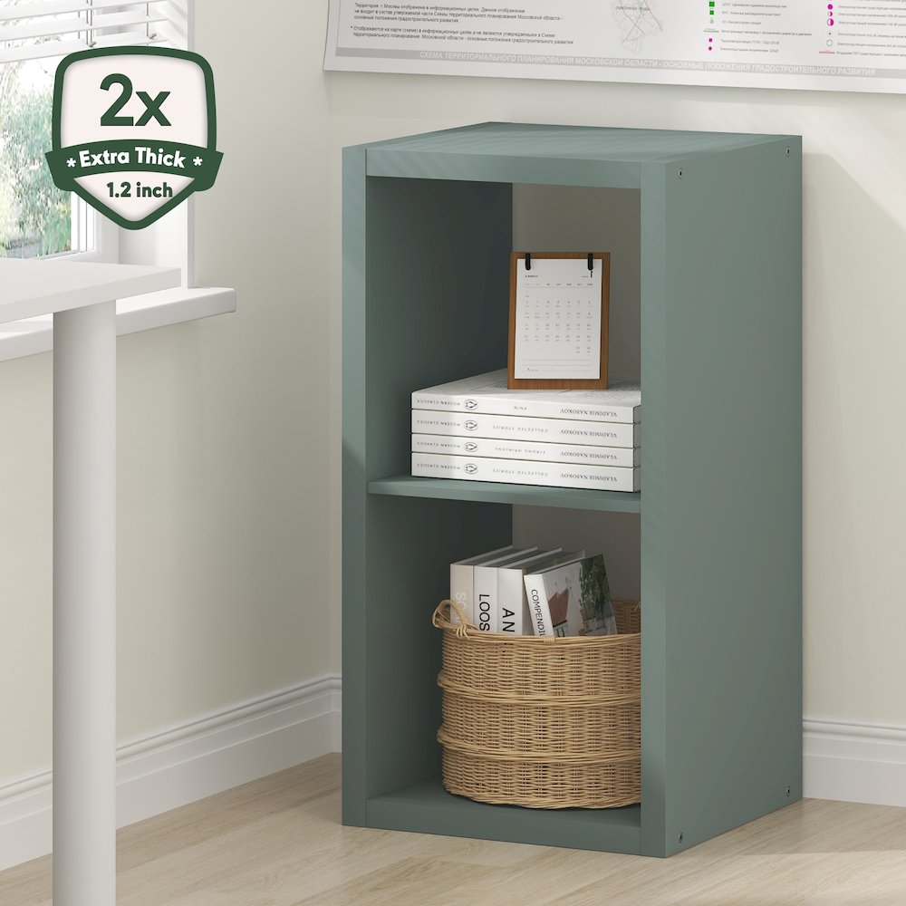 2-Cube Thick Frame Bookshelf, Horizontally & Vertically Reversible, Sage Green. Picture 4