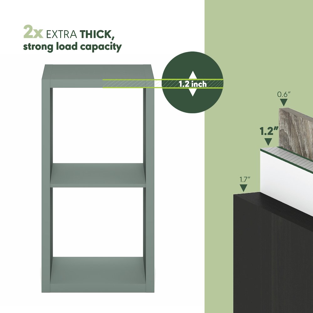 2-Cube Thick Frame Bookshelf, Horizontally & Vertically Reversible, Sage Green. Picture 5
