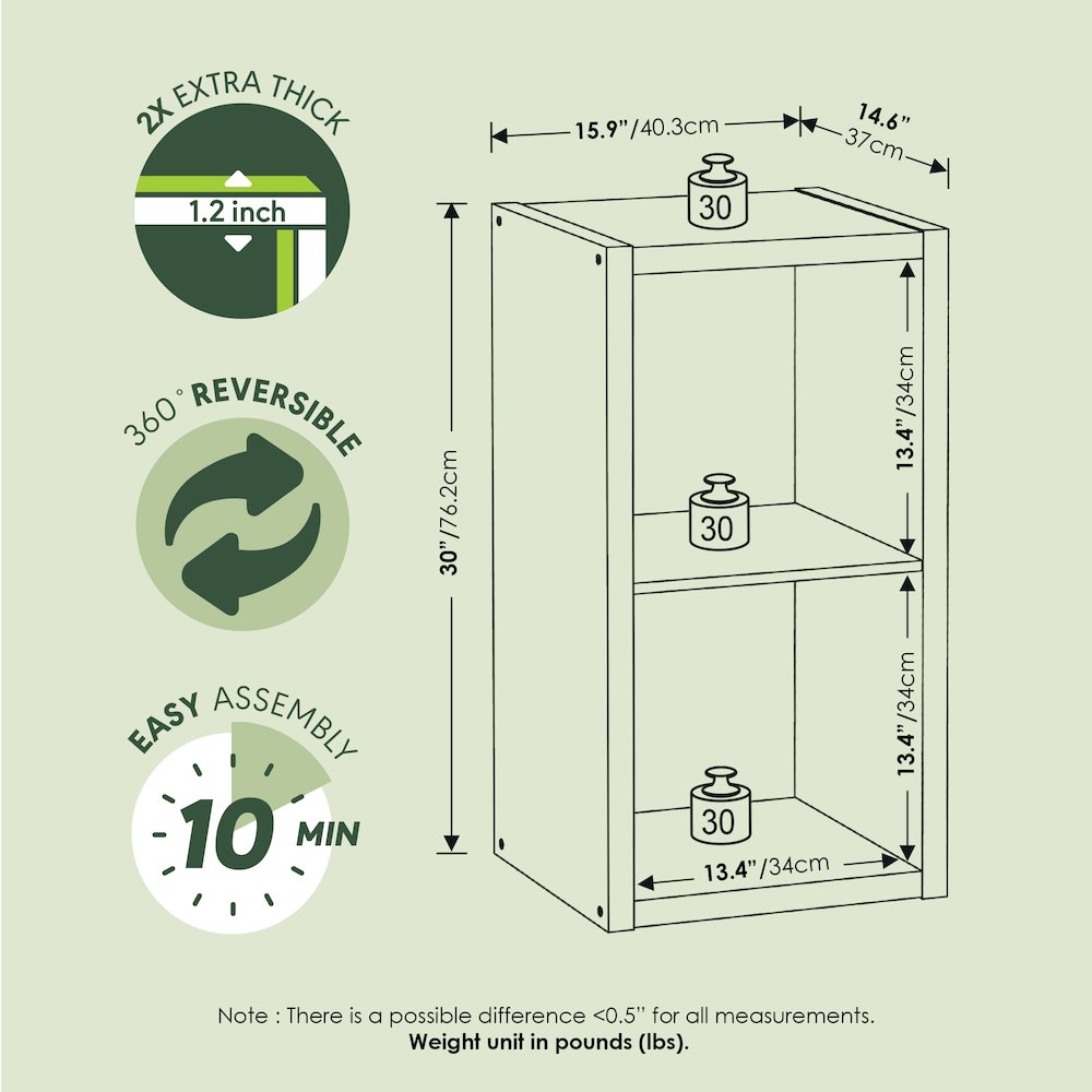 2-Cube Thick Frame Bookshelf, Horizontally & Vertically Reversible, Sage Green. Picture 6