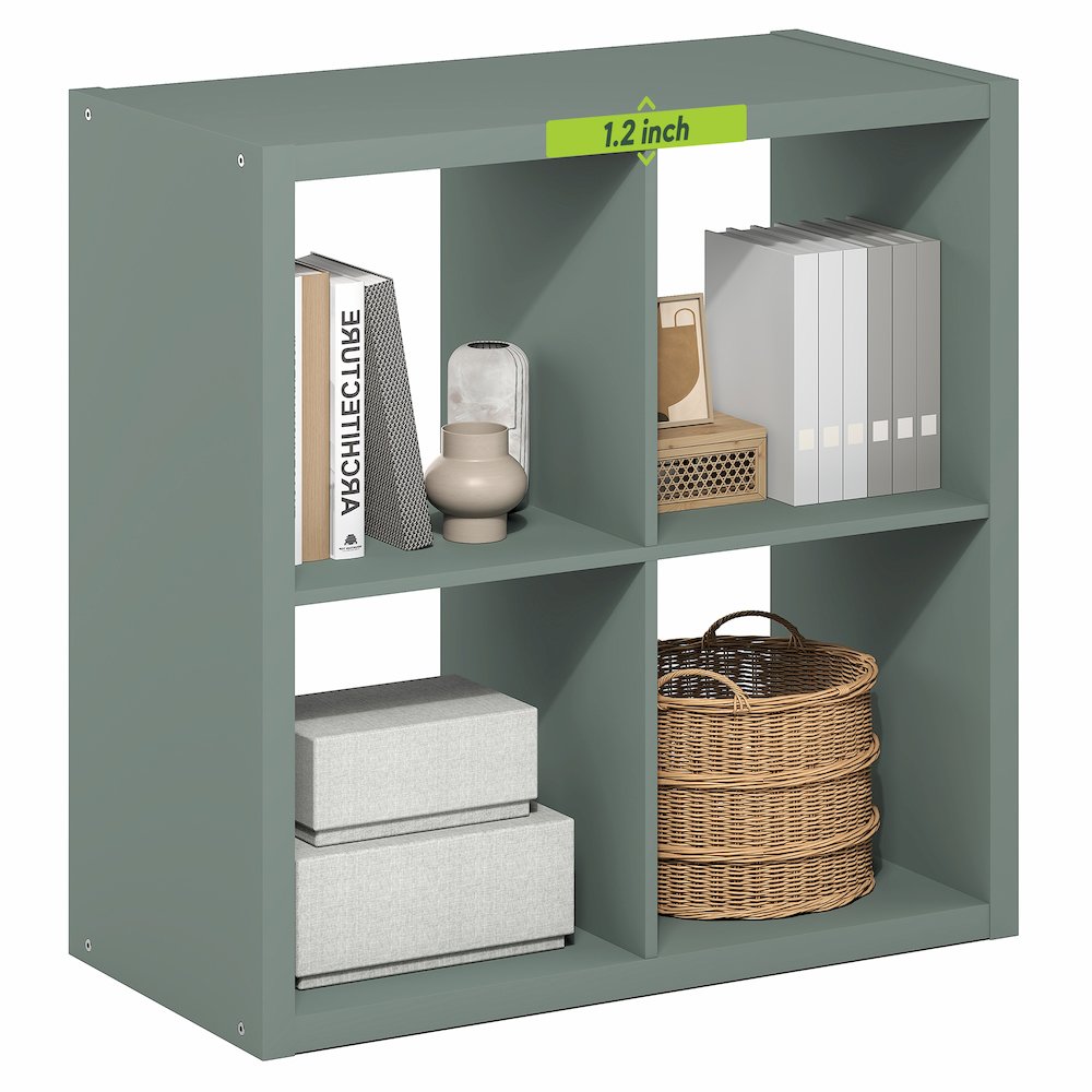 4-Cube Thick Frame Bookshelf, Reversible Bookcase with Open Back, Sage Green. Picture 3