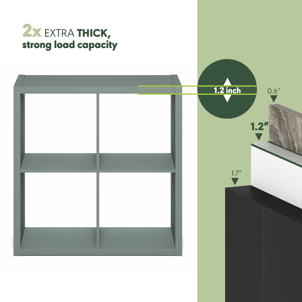 4-Cube Thick Frame Bookshelf, Reversible Bookcase with Open Back, Sage Green. Picture 5
