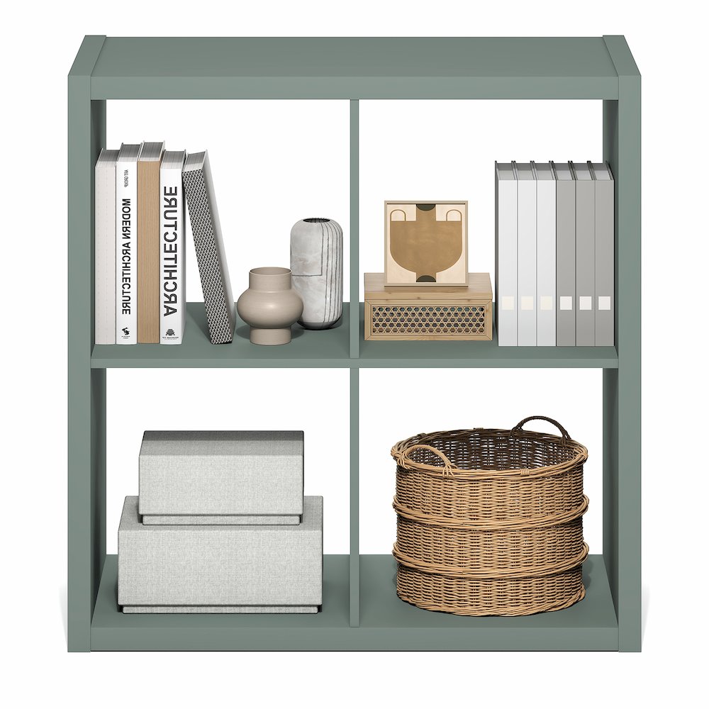 4-Cube Thick Frame Bookshelf, Reversible Bookcase with Open Back, Sage Green. Picture 2