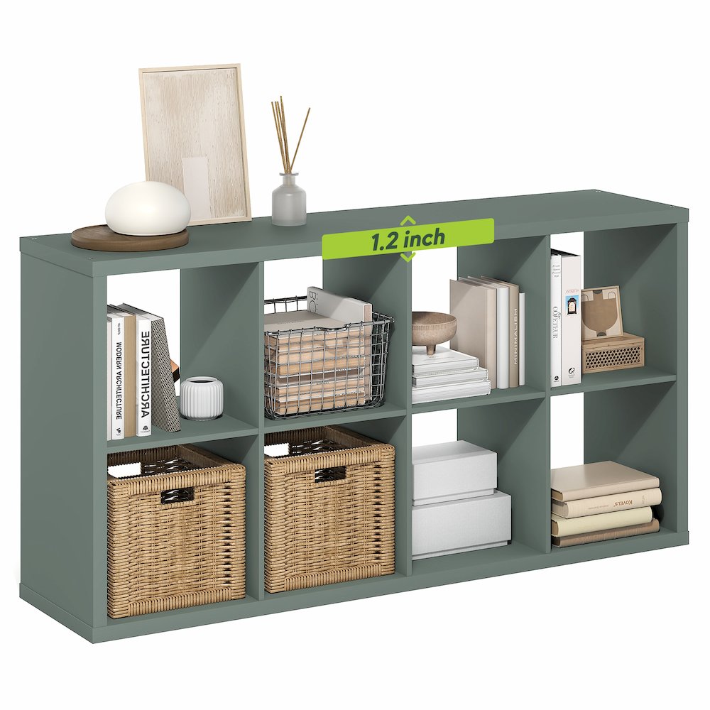 8-Cube Thick Frame Bookshelf, Horizontally & Vertically Reversible, Sage Green. Picture 3